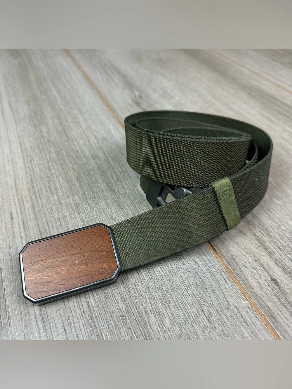 Groove Life Belt Mens L Base Camp Green Wood Buckle